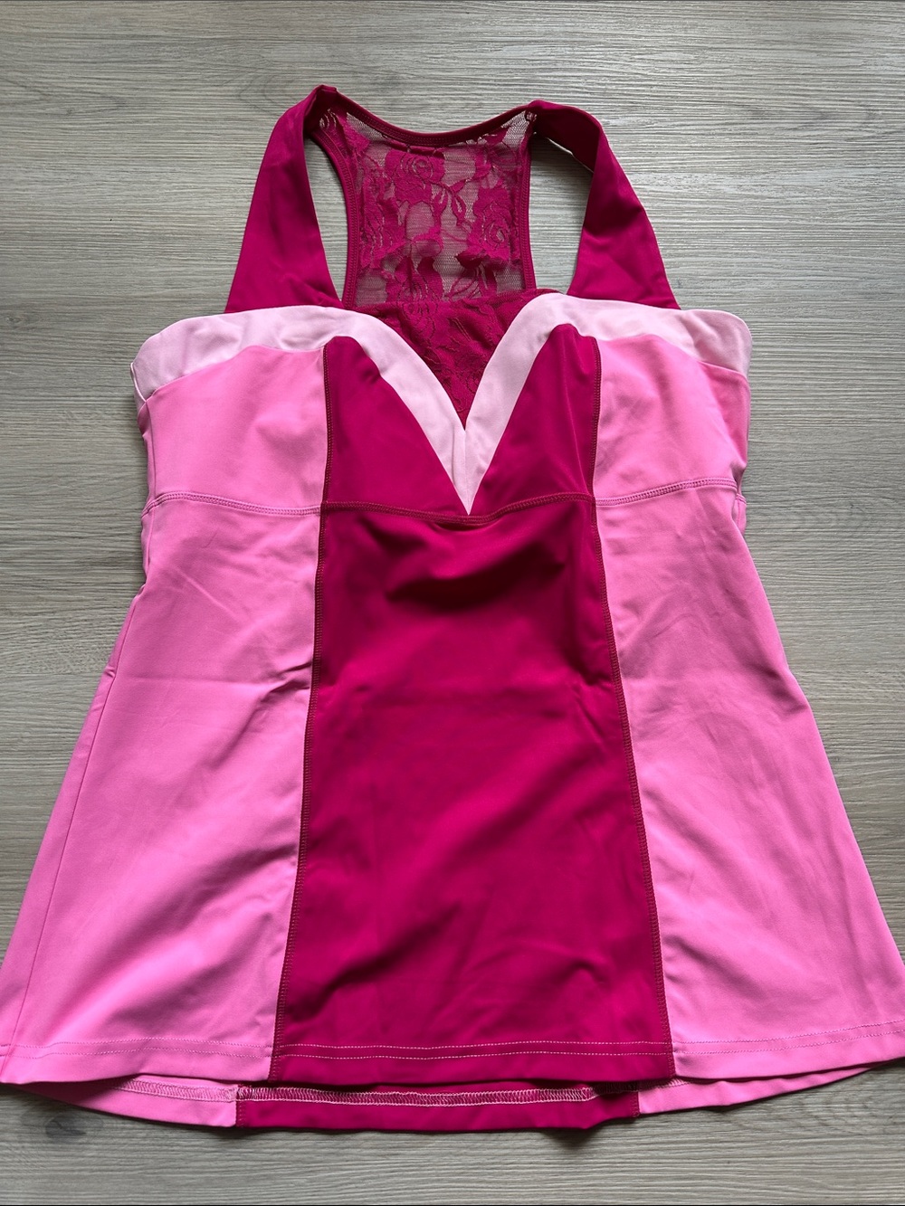 Pink original Belle Crowned Athletic Tank with Lace Back